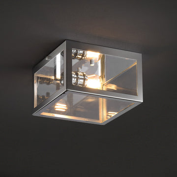 Eleanor 8" Farmhouse Industrial Square Iron/Glass Case LED Flush Mount - JONATHAN Y